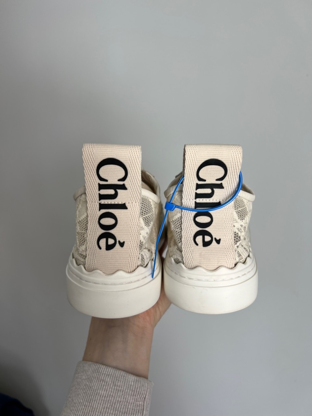 Worn 1x CHLOE Lauren lace mesh sneaker in light beige ecru romantic round toe 40 - Picture 6 of 16